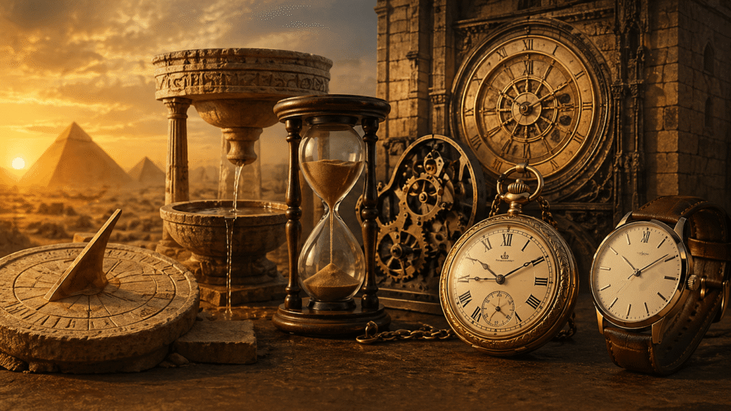 Conheça a história dos primeiros relógios, desde os relógios de sol e clepsidras até os relógios mecânicos e de pulso. Entenda como a humanidade aprendeu a medir o tempo e por que os relógios continuam tão importantes até hoje.